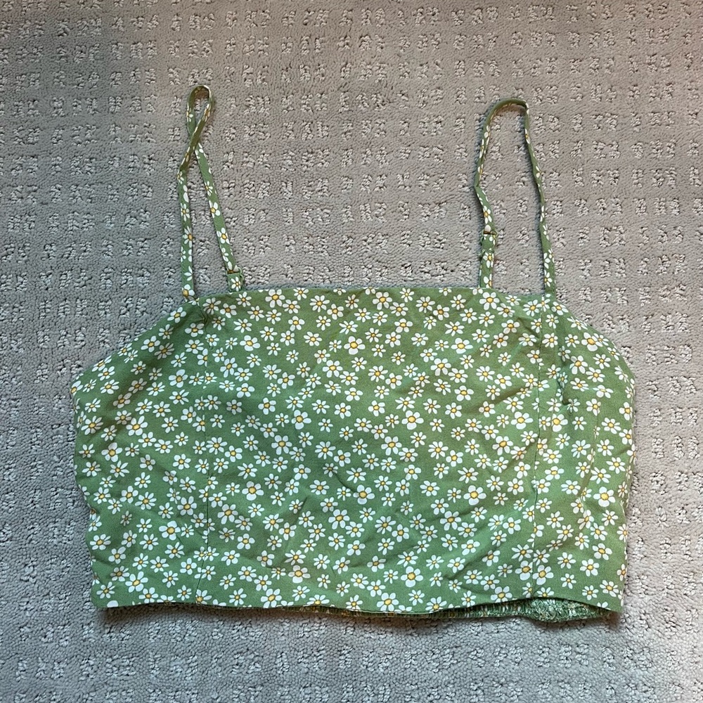 LA Hearts Pacsun Green Floral Cropped Tank Top Camisole